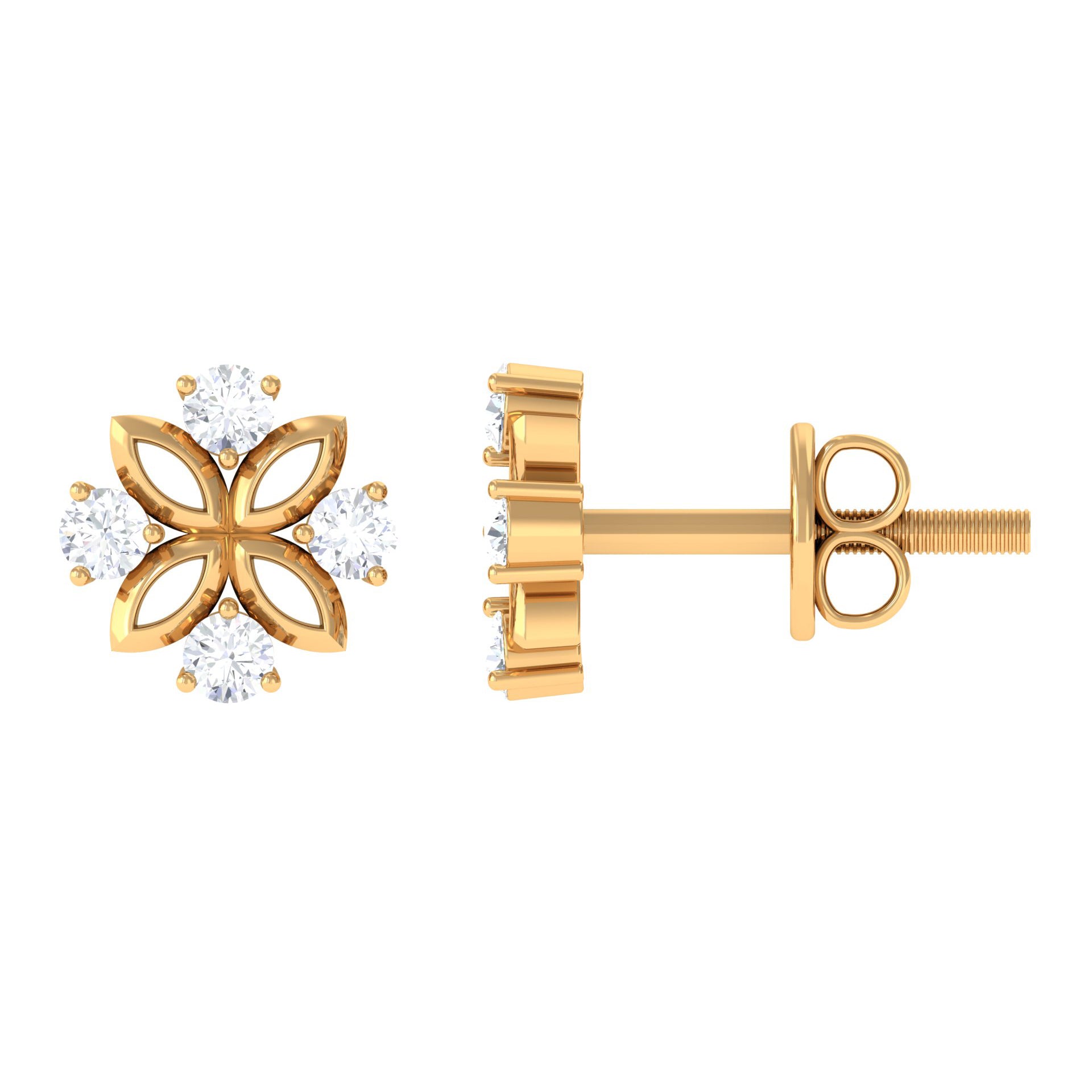 1/4 CT Round Diamond Gold Floral Stud Earrings Diamond - ( HI-SI ) - Color and Clarity - Rosec Jewels