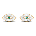 1/2 CT Emerald and Diamond Evil Eye Stud Earrings Emerald - ( AAA ) - Quality - Rosec Jewels