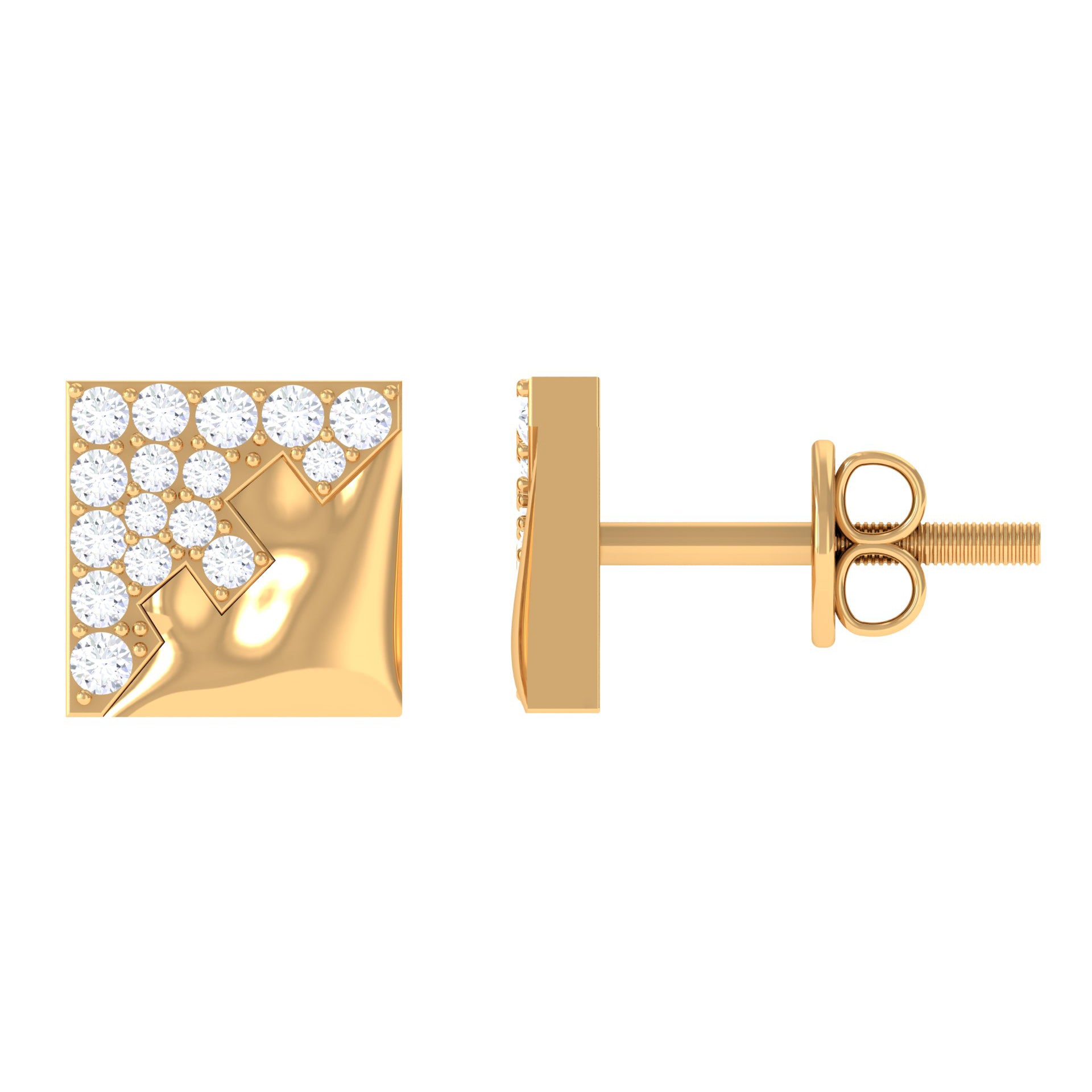 1/4 CT Real Diamond Square Stud Earrings in Gold Diamond - ( HI-SI ) - Color and Clarity - Rosec Jewels