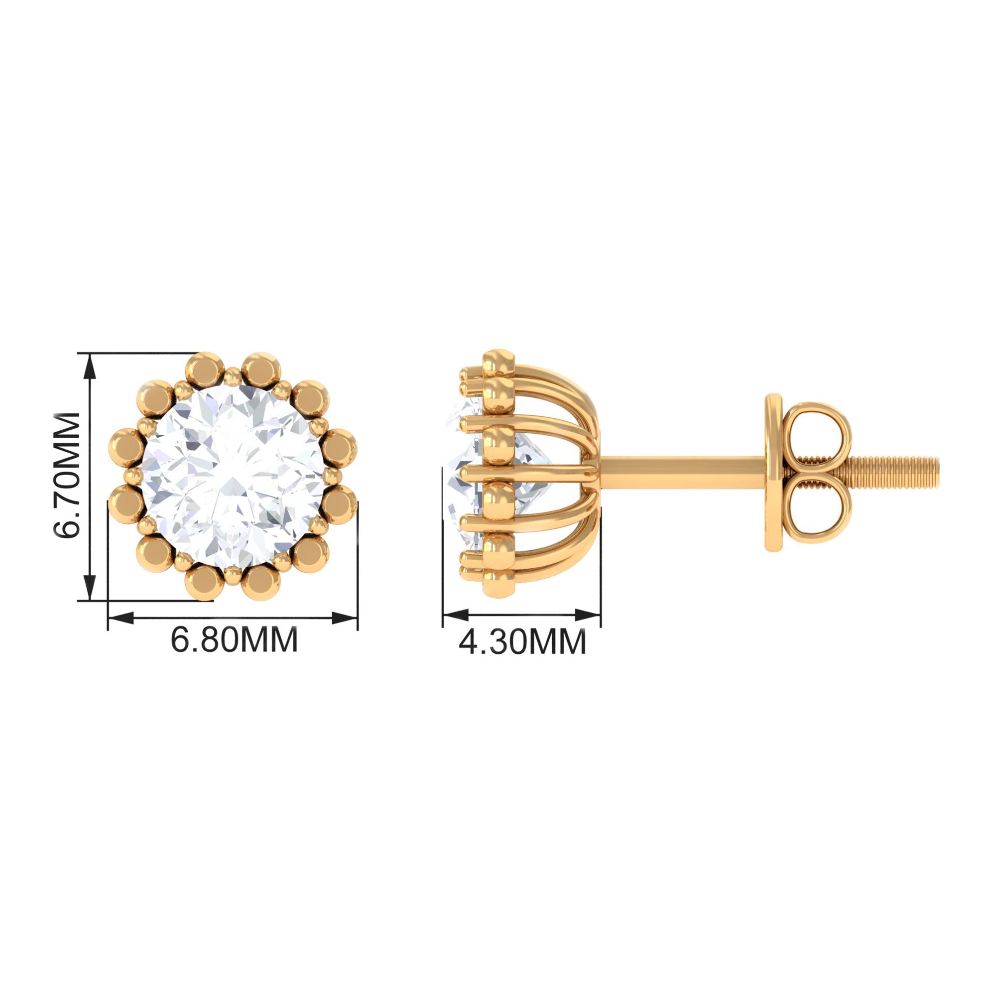 1/2 CT Natural Diamond Solitaire Stud Earrings Diamond - ( HI-SI ) - Color and Clarity - Rosec Jewels