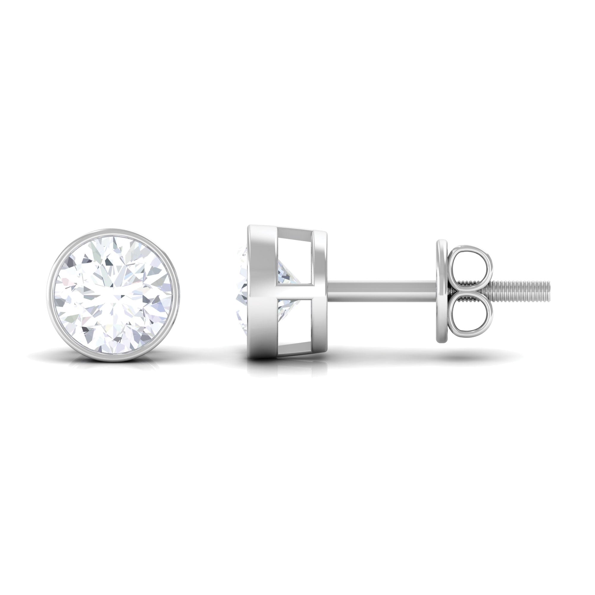 1 CT Certified Moissanite Solitaire Stud Earrings in Bezel Setting Moissanite - ( D-VS1 ) - Color and Clarity - Rosec Jewels