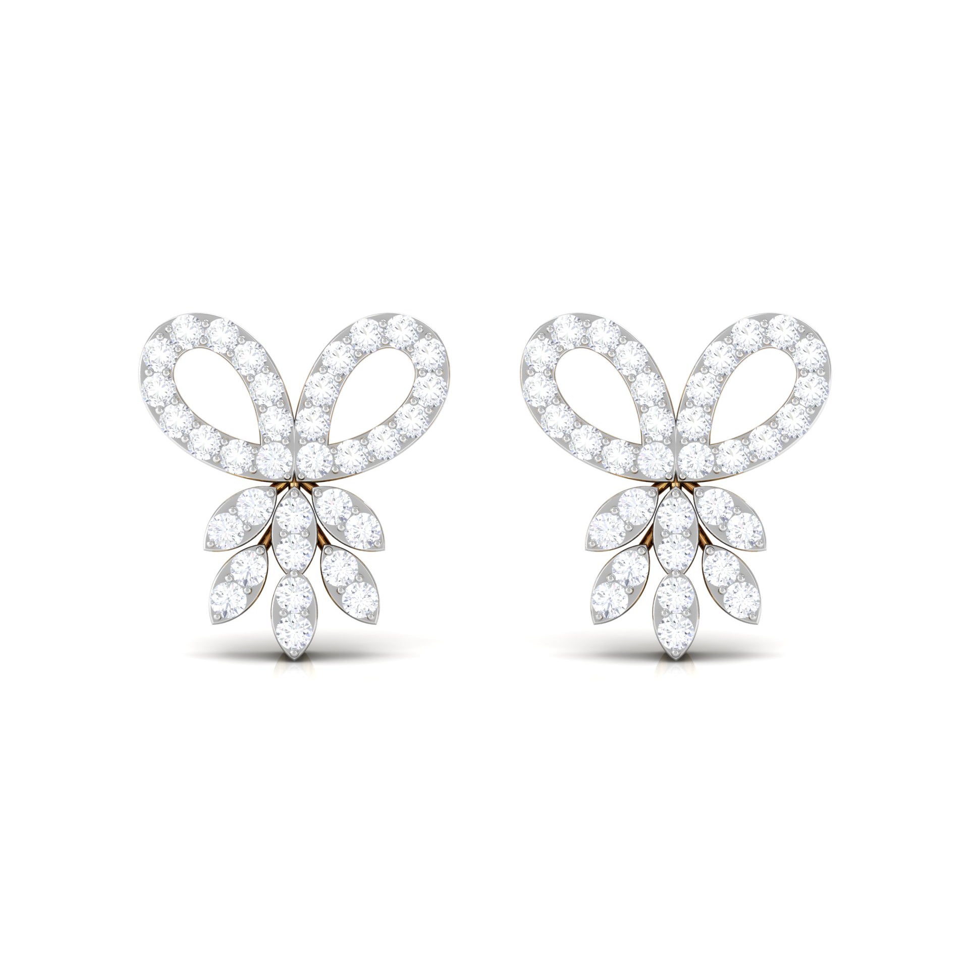 1/4 CT Pave Diamond Gold Bow Stud Earrings Diamond - ( HI-SI ) - Color and Clarity - Rosec Jewels
