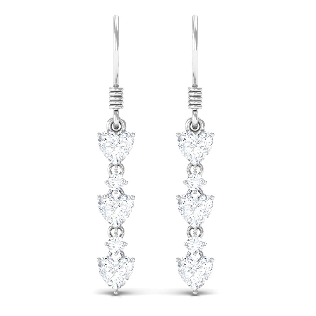 2 CT Heart and Round Shape Moissanite Dangle Earrings Moissanite - ( D-VS1 ) - Color and Clarity - Rosec Jewels