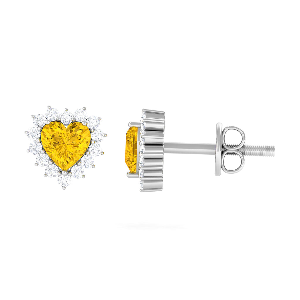 Heart Shape Yellow Sapphire and Diamond Minimal Halo Stud Earrings Yellow Sapphire - ( AAA ) - Quality - Rosec Jewels