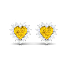 Heart Shape Yellow Sapphire and Diamond Minimal Halo Stud Earrings Yellow Sapphire - ( AAA ) - Quality - Rosec Jewels
