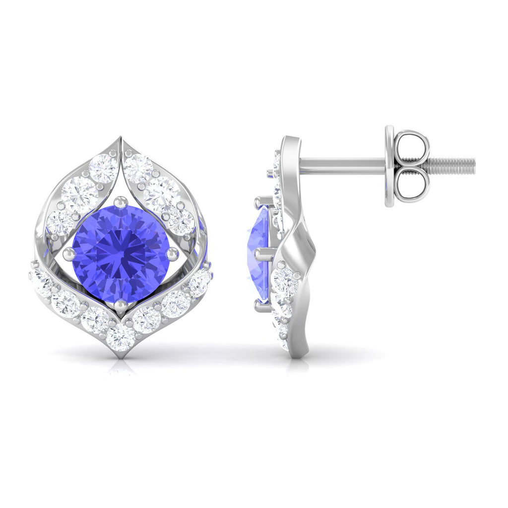 Dainty Tanzanite and Diamond Petal Stud Earrings Tanzanite - ( AAA ) - Quality - Rosec Jewels