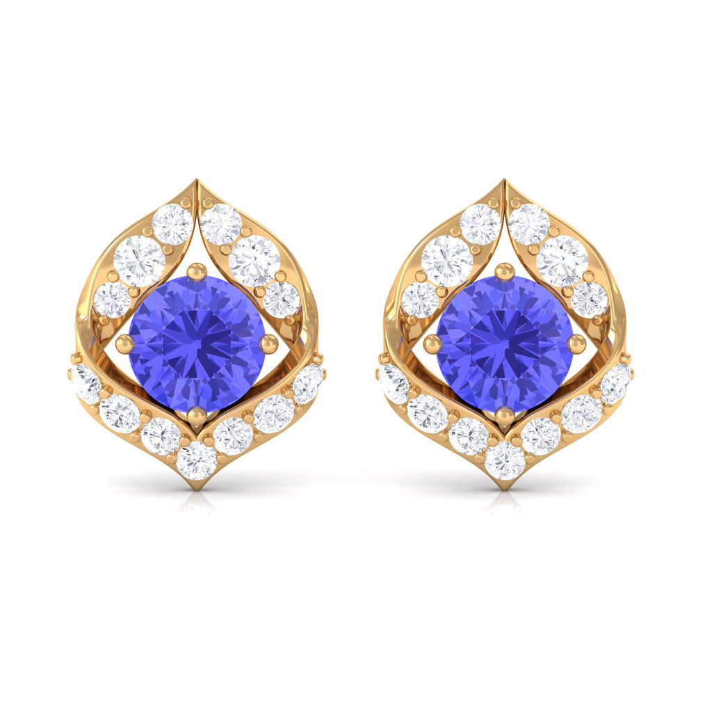 Dainty Tanzanite and Diamond Petal Stud Earrings Tanzanite - ( AAA ) - Quality - Rosec Jewels