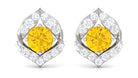 Lab Grown Yellow Sapphire Stud Earrings with Diamond Lab Created Yellow Sapphire - ( AAAA ) - Quality - Rosec Jewels