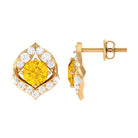 Minimal Yellow Sapphire and Diamond Petal Stud Earrings Yellow Sapphire - ( AAA ) - Quality - Rosec Jewels