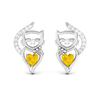 Heart Shape Yellow Sapphire and Diamond Cat Stud Earrings Yellow Sapphire - ( AAA ) - Quality - Rosec Jewels