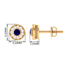 0.5 CT Antique Blue Sapphire and Diamond Halo Stud Earrings with Rope Frame Blue Sapphire - ( AAA ) - Quality - Rosec Jewels