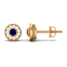 0.5 CT Antique Blue Sapphire and Diamond Halo Stud Earrings with Rope Frame Blue Sapphire - ( AAA ) - Quality - Rosec Jewels