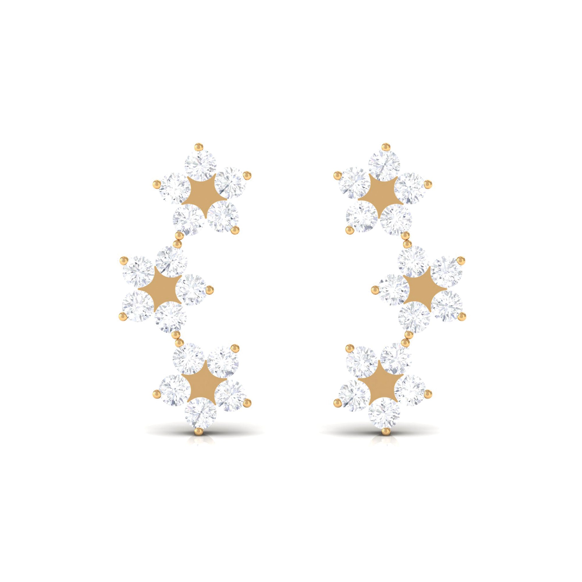 1/2 CT Diamond Floral Climber Earrings in Gold Diamond - ( HI-SI ) - Color and Clarity - Rosec Jewels