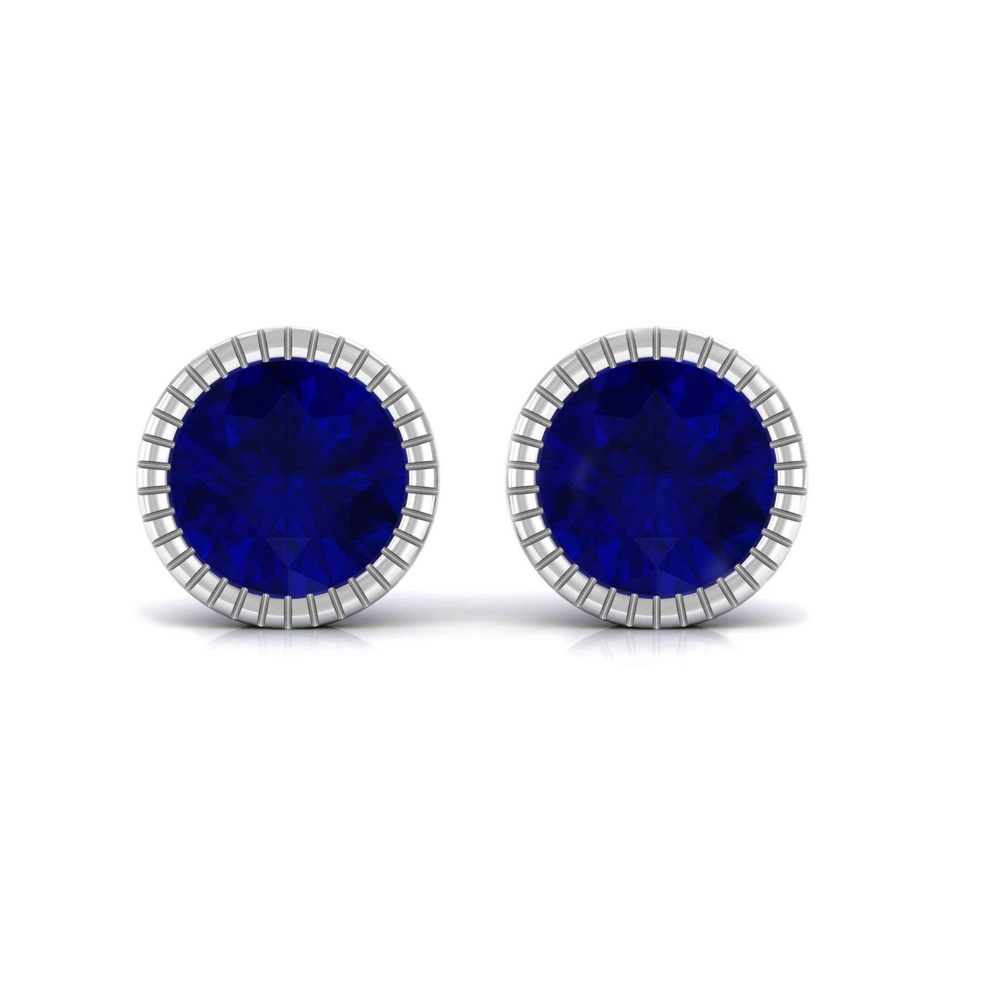 5 MM Round Blue Sapphire Solitaire Stud Earrings in Bezel Setting Blue Sapphire - ( AAA ) - Quality - Rosec Jewels