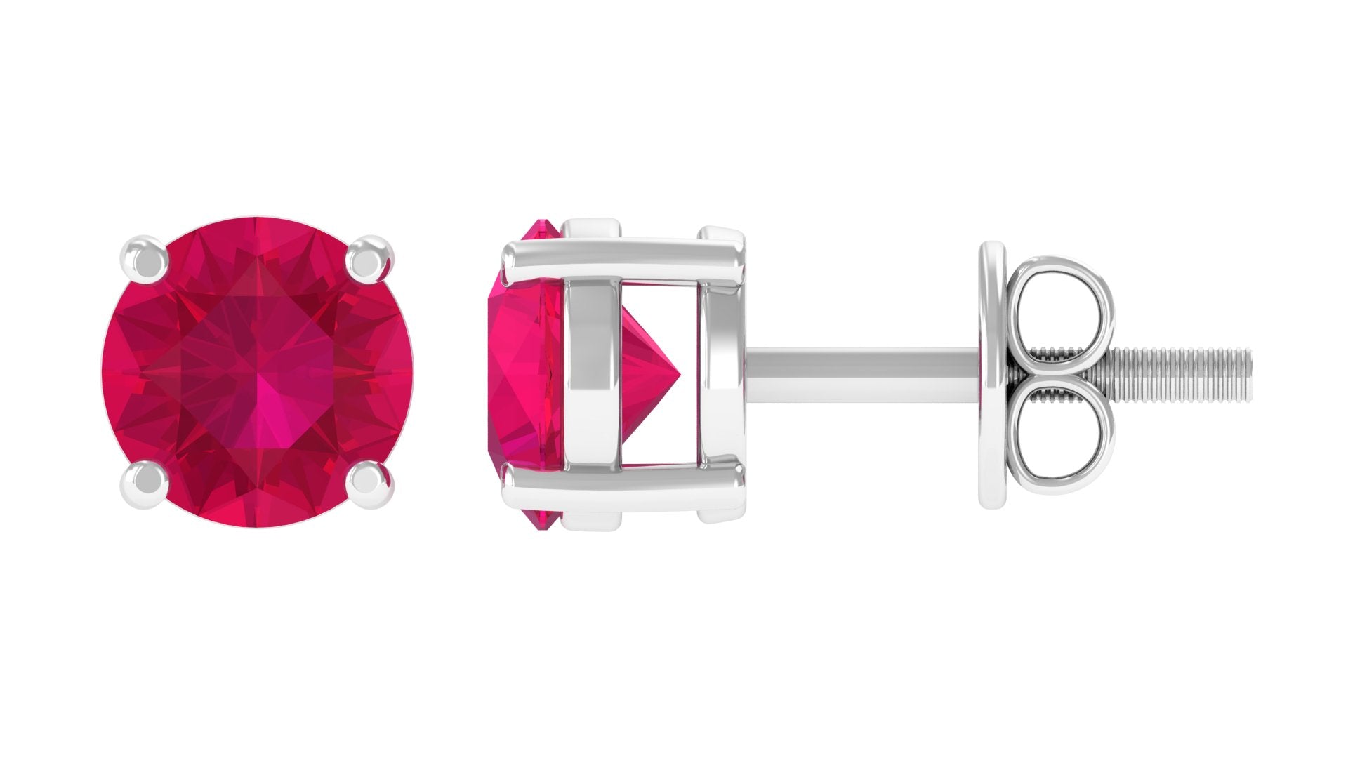 Round Shape Lab Grown Ruby Solitaire Stud Earrings Lab Created Ruby - ( AAAA ) - Quality - Rosec Jewels