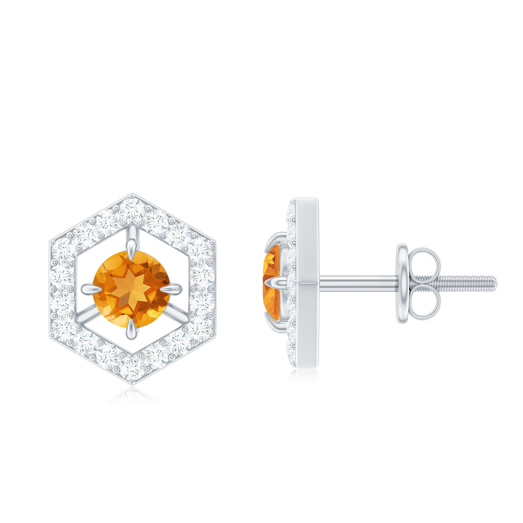 1 CT Minimal Citrine and Diamond Geometric Stud Earrings Citrine - ( AAA ) - Quality - Rosec Jewels