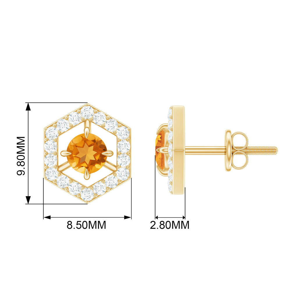 1 CT Minimal Citrine and Diamond Geometric Stud Earrings Citrine - ( AAA ) - Quality - Rosec Jewels