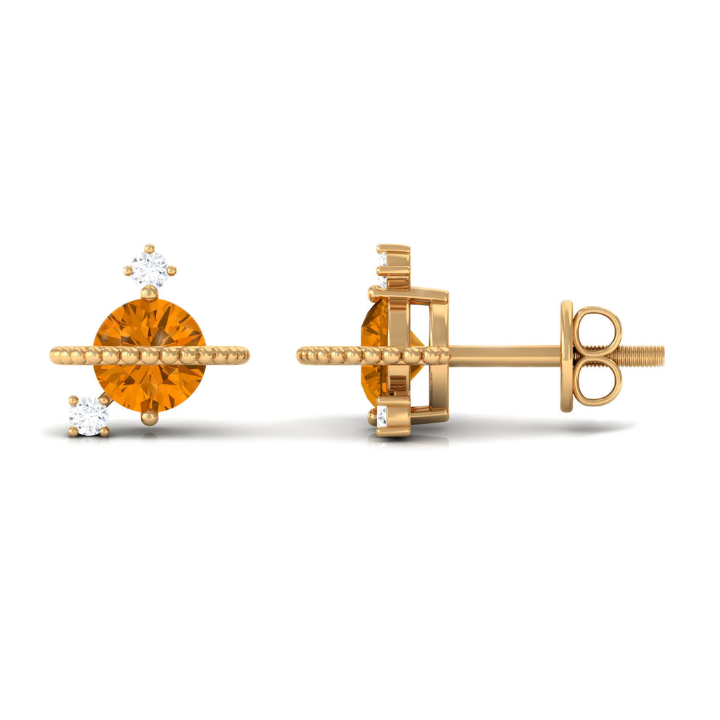 1/2 CT Contemporary Citrine and Diamond Celestial Stud Earrings Citrine - ( AAA ) - Quality - Rosec Jewels