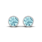 Natural Aquamarine Solitaire Stud Earrings in Bezel Setting Aquamarine - ( AAA ) - Quality - Rosec Jewels