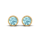Natural Aquamarine Solitaire Stud Earrings in Bezel Setting Aquamarine - ( AAA ) - Quality - Rosec Jewels
