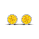 Round Yellow Sapphire Solitaire Stud Earrings in Bezel Setting Yellow Sapphire - ( AAA ) - Quality - Rosec Jewels