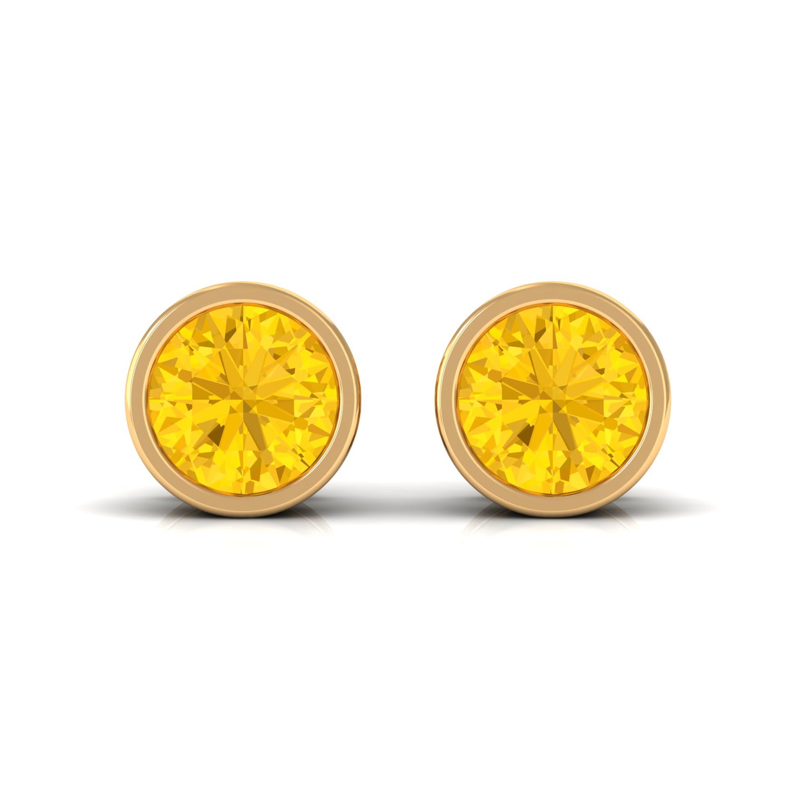 Round Yellow Sapphire Solitaire Stud Earrings in Bezel Setting Yellow Sapphire - ( AAA ) - Quality - Rosec Jewels