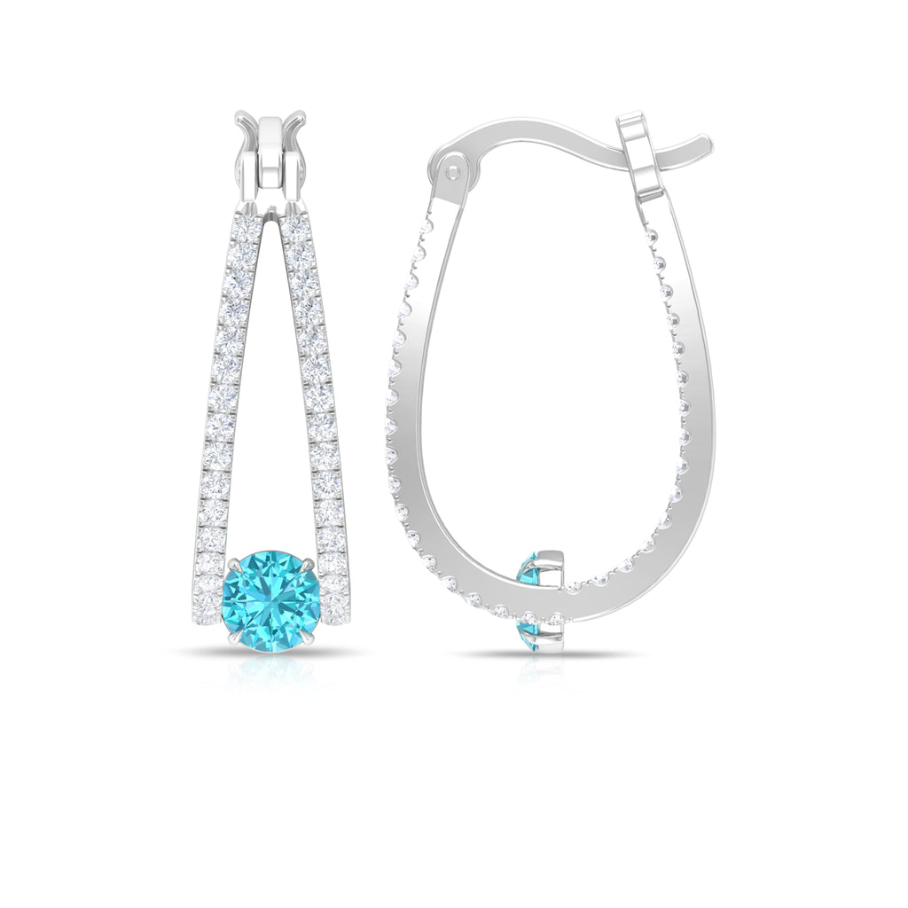 1.75 CT Swiss Blue Topaz and Diamond Statement J Hoop Earrings Swiss Blue Topaz - ( AAA ) - Quality - Rosec Jewels