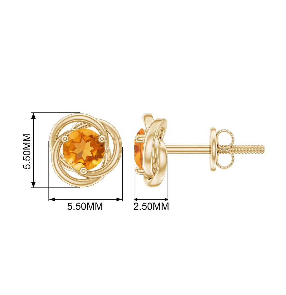 Solitaire Citrine Swirl Stud Earrings in 3 Prong Setting Citrine - ( AAA ) - Quality - Rosec Jewels