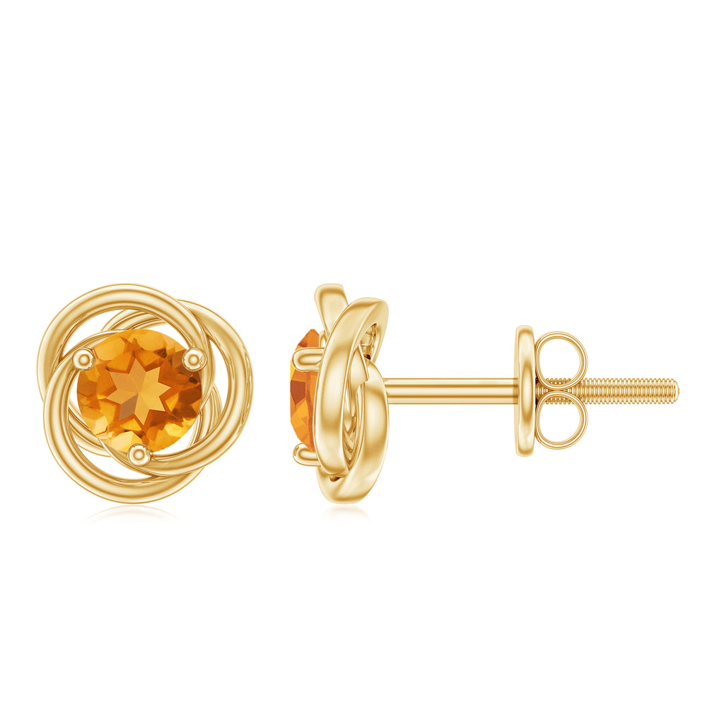Solitaire Citrine Swirl Stud Earrings in 3 Prong Setting Citrine - ( AAA ) - Quality - Rosec Jewels