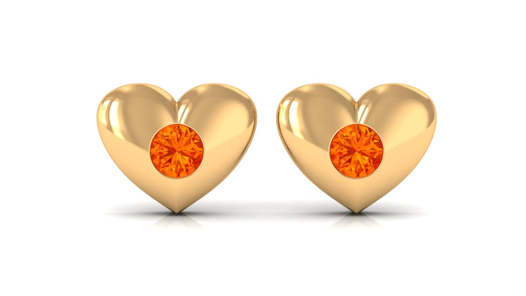 Gypsy Set Round Orange Sapphire Heart Stud Earrings Orange Sapphire - ( AAA ) - Quality - Rosec Jewels