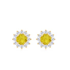 Yellow Sapphire Flower Stud Earrings with Diamond Halo Yellow Sapphire - ( AAA ) - Quality - Rosec Jewels