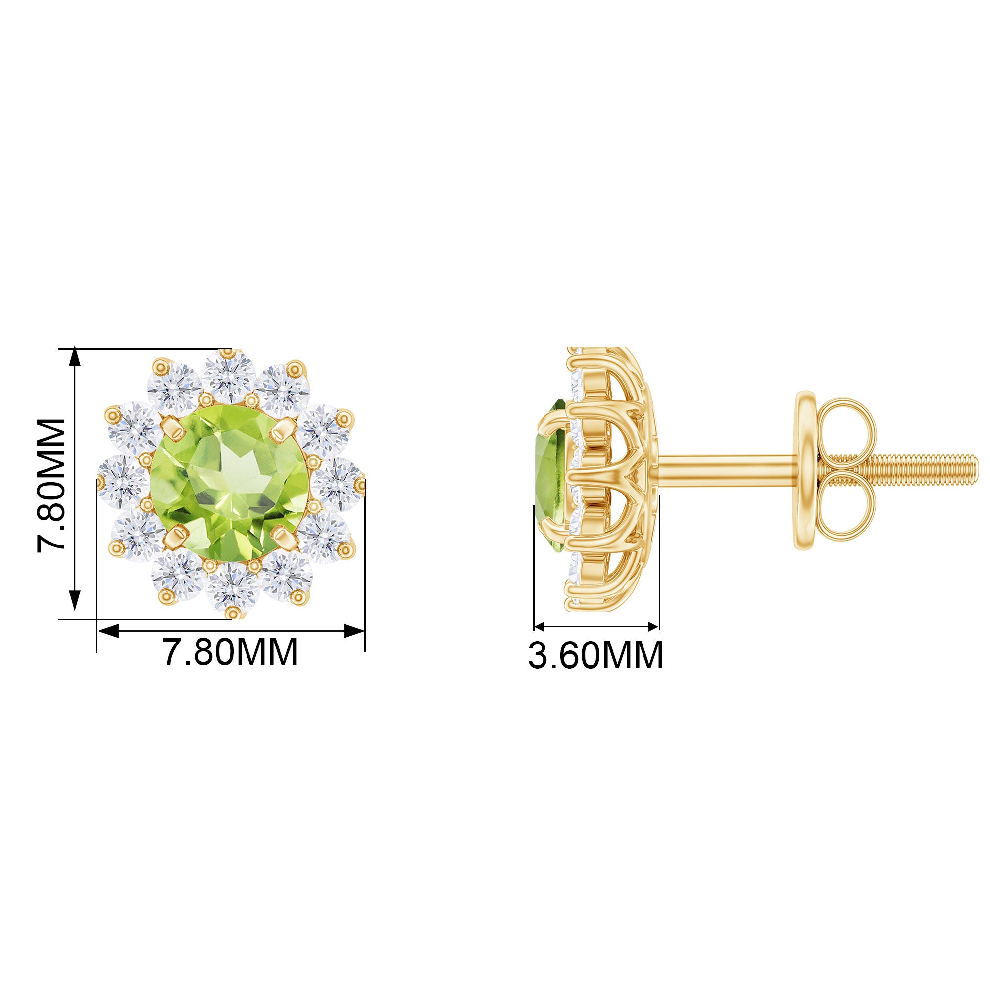 1 CT Peridot and Diamond Flower Halo Stud Earrings Peridot - ( AAA ) - Quality - Rosec Jewels