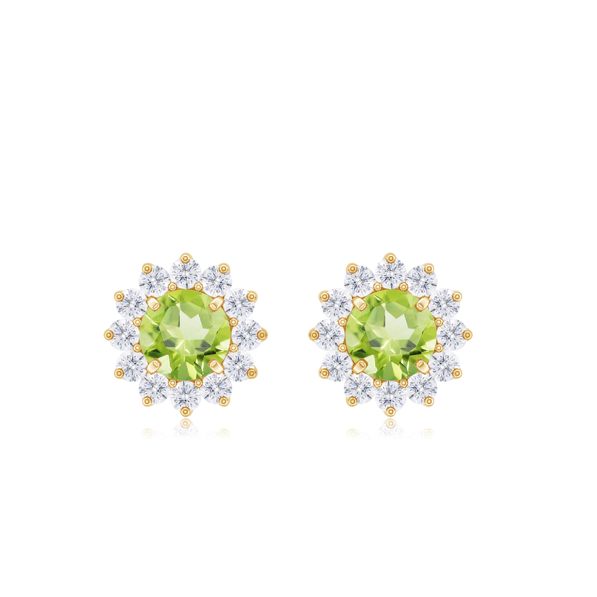 1 CT Peridot and Diamond Flower Halo Stud Earrings Peridot - ( AAA ) - Quality - Rosec Jewels