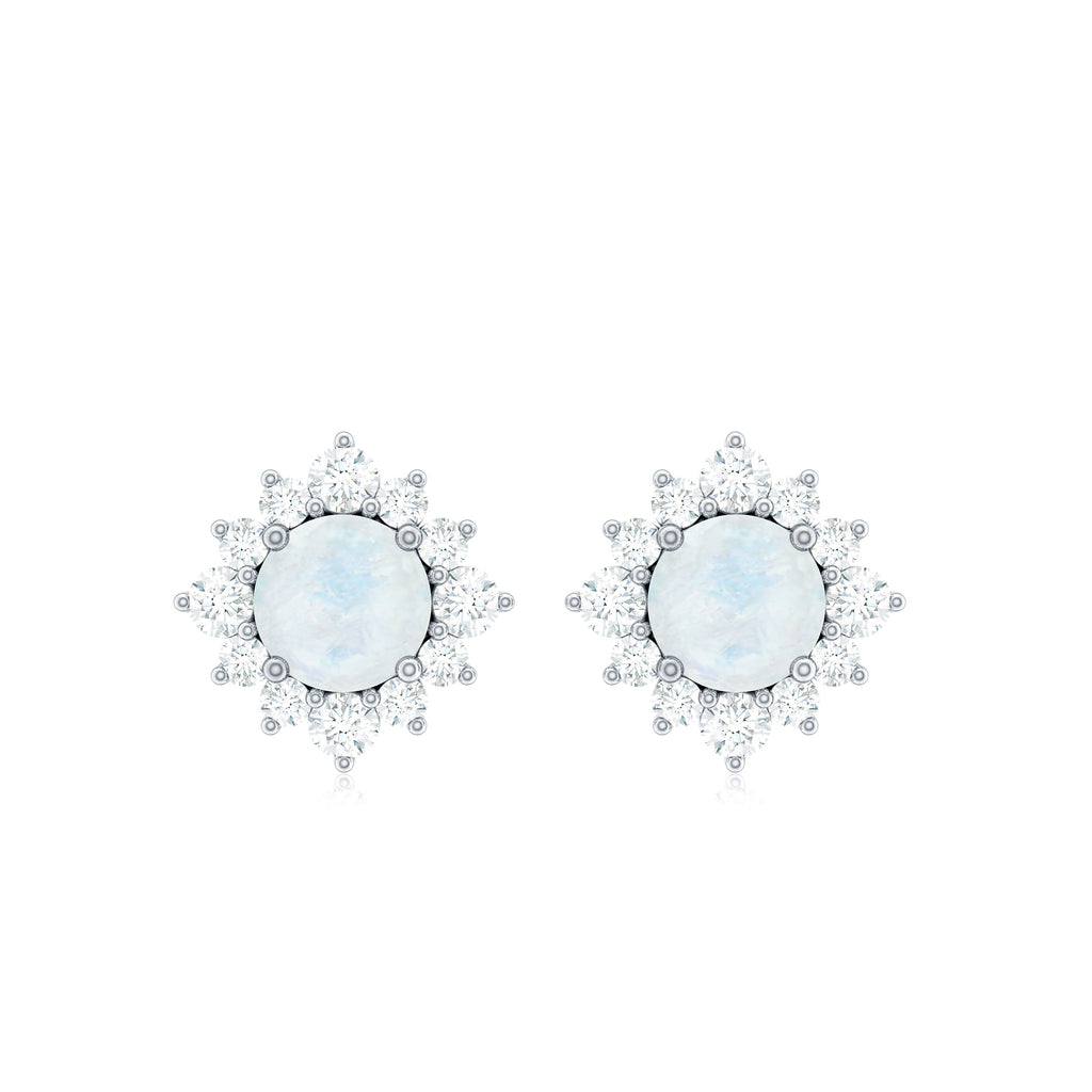 1.25 CT Classic Moonstone Stud Earrings with Diamond Halo Moonstone - ( AAA ) - Quality - Rosec Jewels