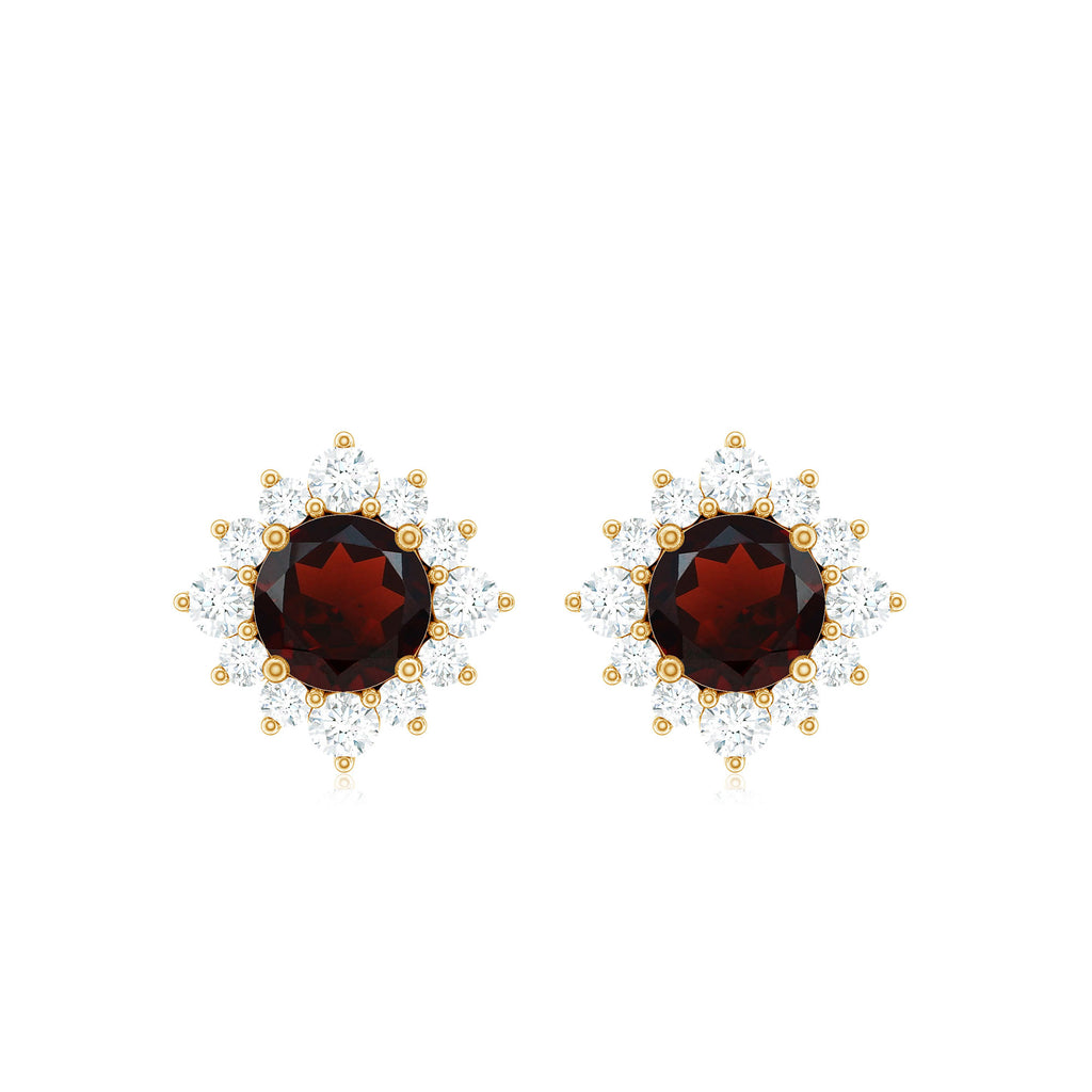 1.25 CT Classic Garnet Stud Earrings with Diamond Halo Garnet - ( AAA ) - Quality - Rosec Jewels