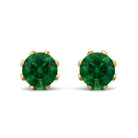 Certified Lab Created Emerald Solitaire Floral Stud Earrings Lab Created Emerald - ( AAAA ) - Quality - Rosec Jewels