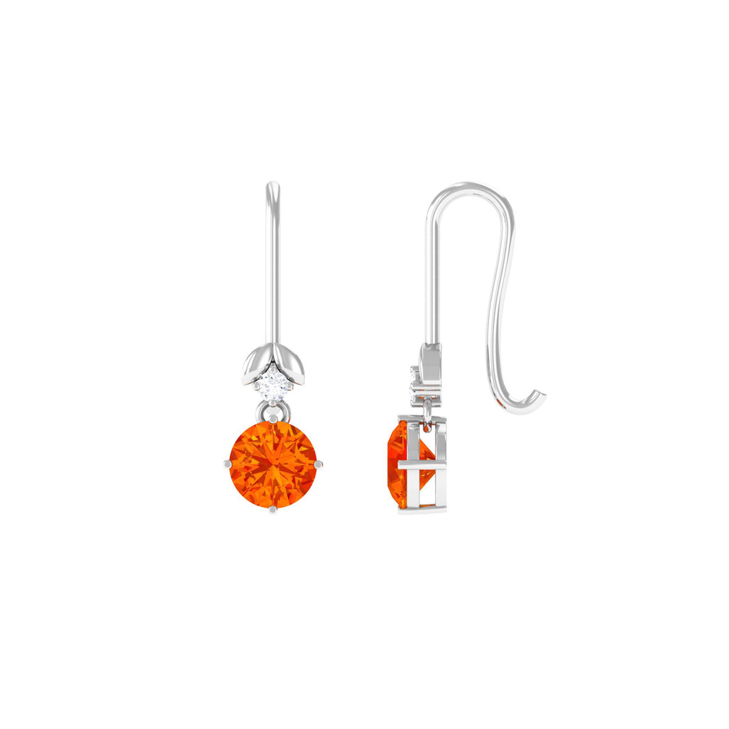 Simple Orange Sapphire and Diamond Drop Earrings Orange Sapphire - ( AAA ) - Quality - Rosec Jewels