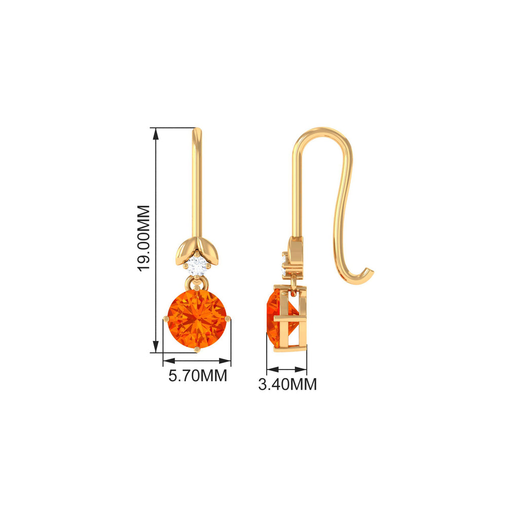 Simple Orange Sapphire and Diamond Drop Earrings Orange Sapphire - ( AAA ) - Quality - Rosec Jewels