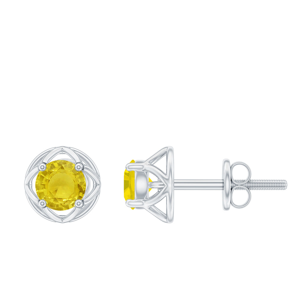 Round Shape Solitaire Yellow Sapphire Flower Stud Earrings Yellow Sapphire - ( AAA ) - Quality - Rosec Jewels