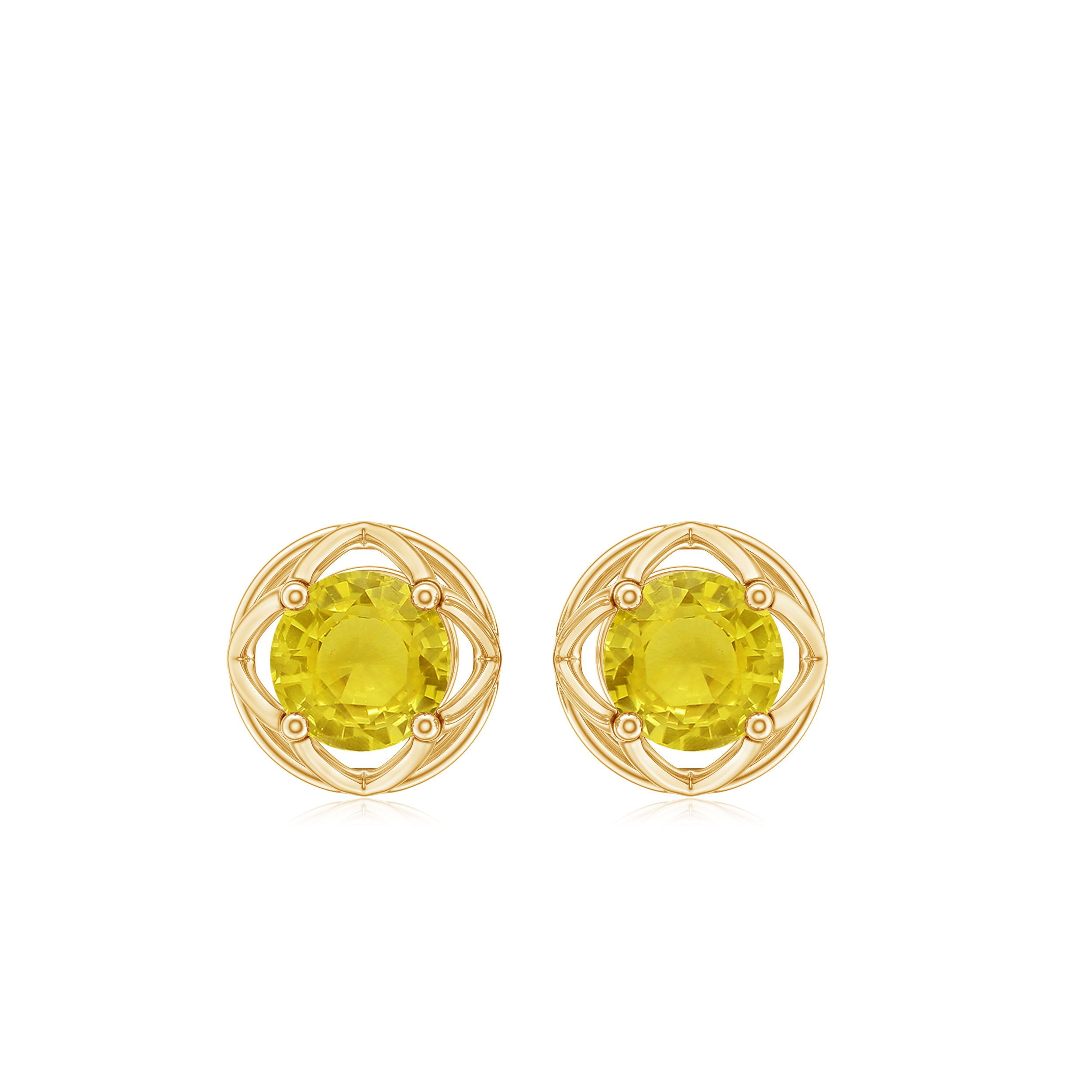 Round Shape Solitaire Yellow Sapphire Flower Stud Earrings Yellow Sapphire - ( AAA ) - Quality - Rosec Jewels