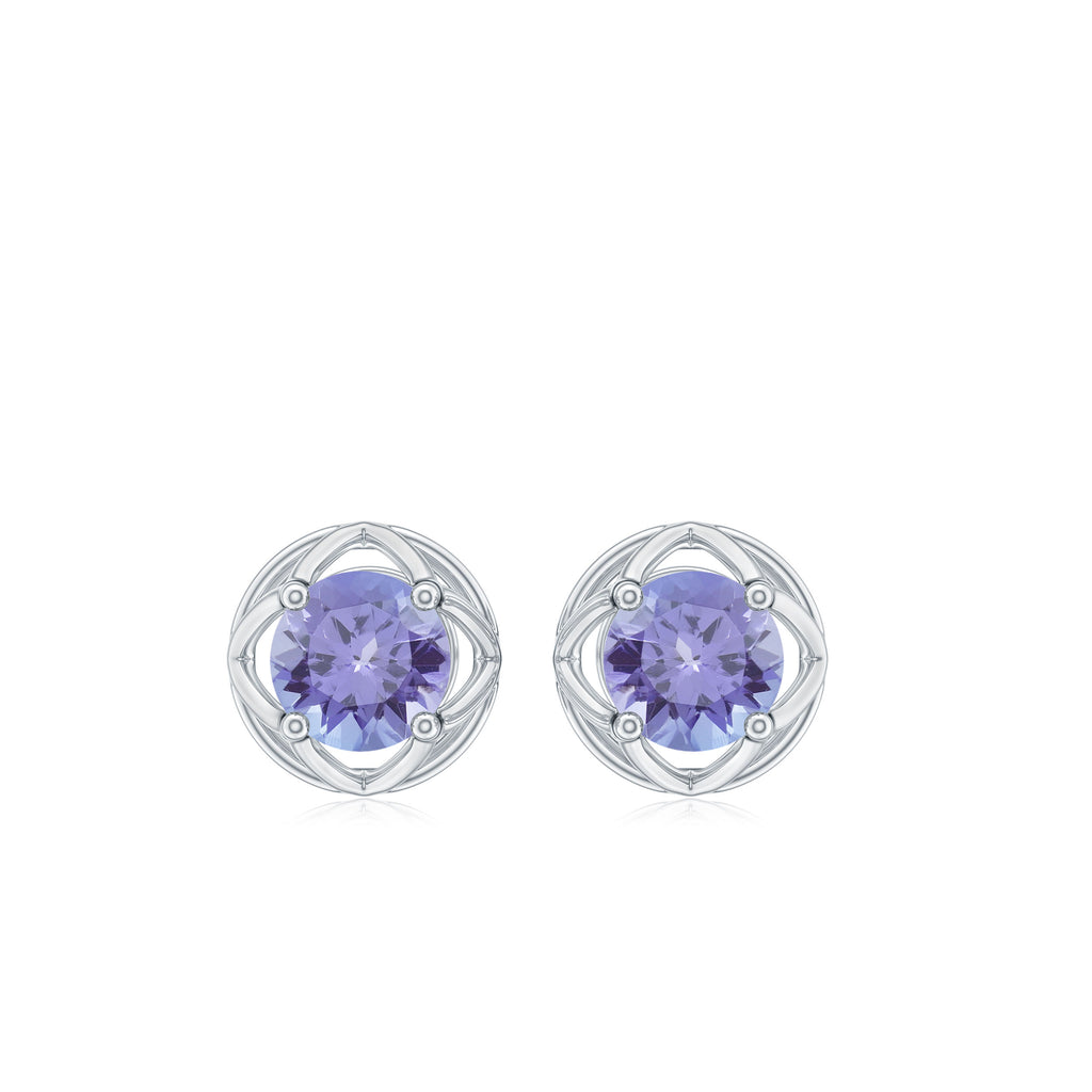Round Tanzanite Solitaire Flower Stud Earrings Tanzanite - ( AAA ) - Quality - Rosec Jewels