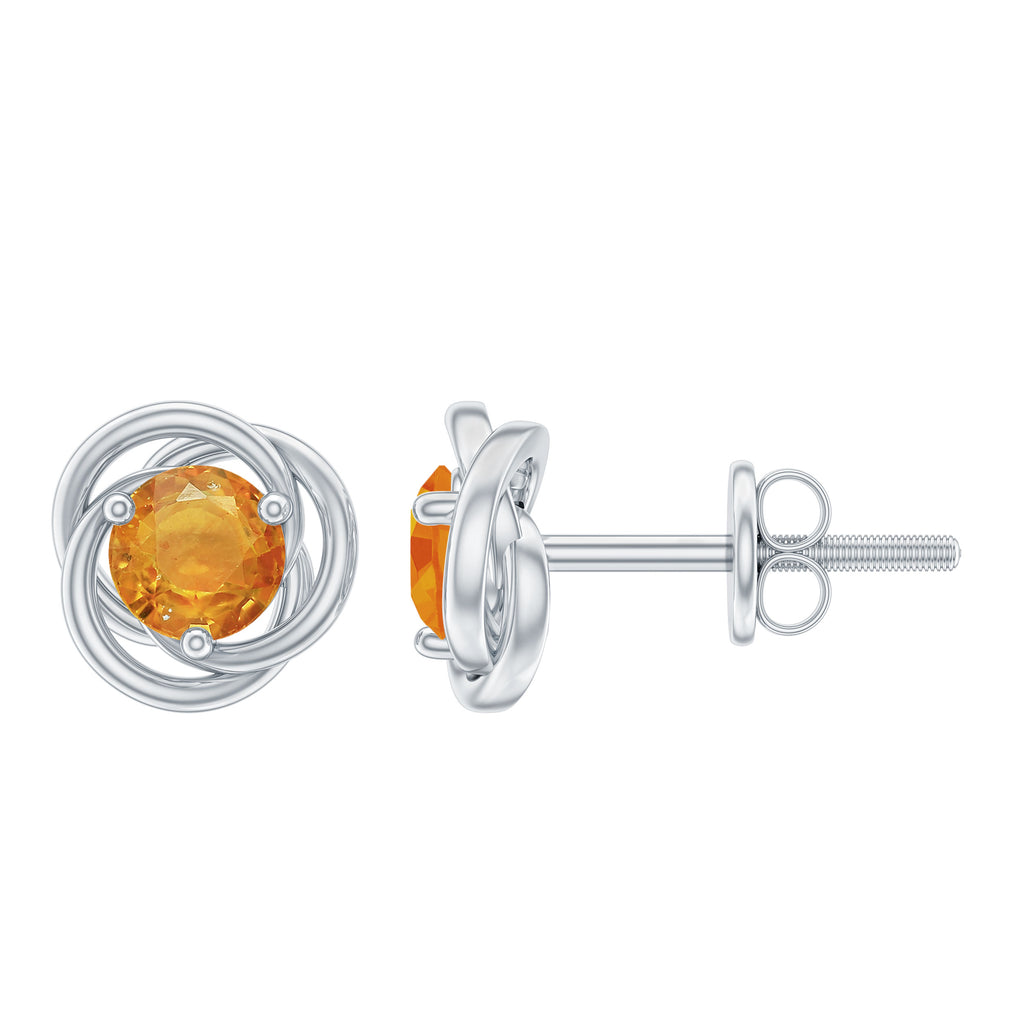 Solitaire Orange Sapphire Swirl Stud Earrings Orange Sapphire - ( AAA ) - Quality - Rosec Jewels