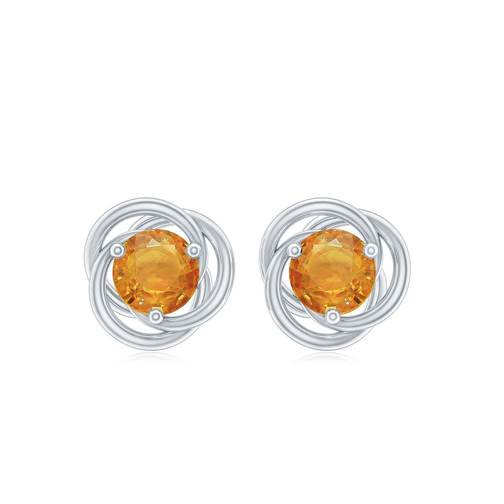 Solitaire Orange Sapphire Swirl Stud Earrings Orange Sapphire - ( AAA ) - Quality - Rosec Jewels