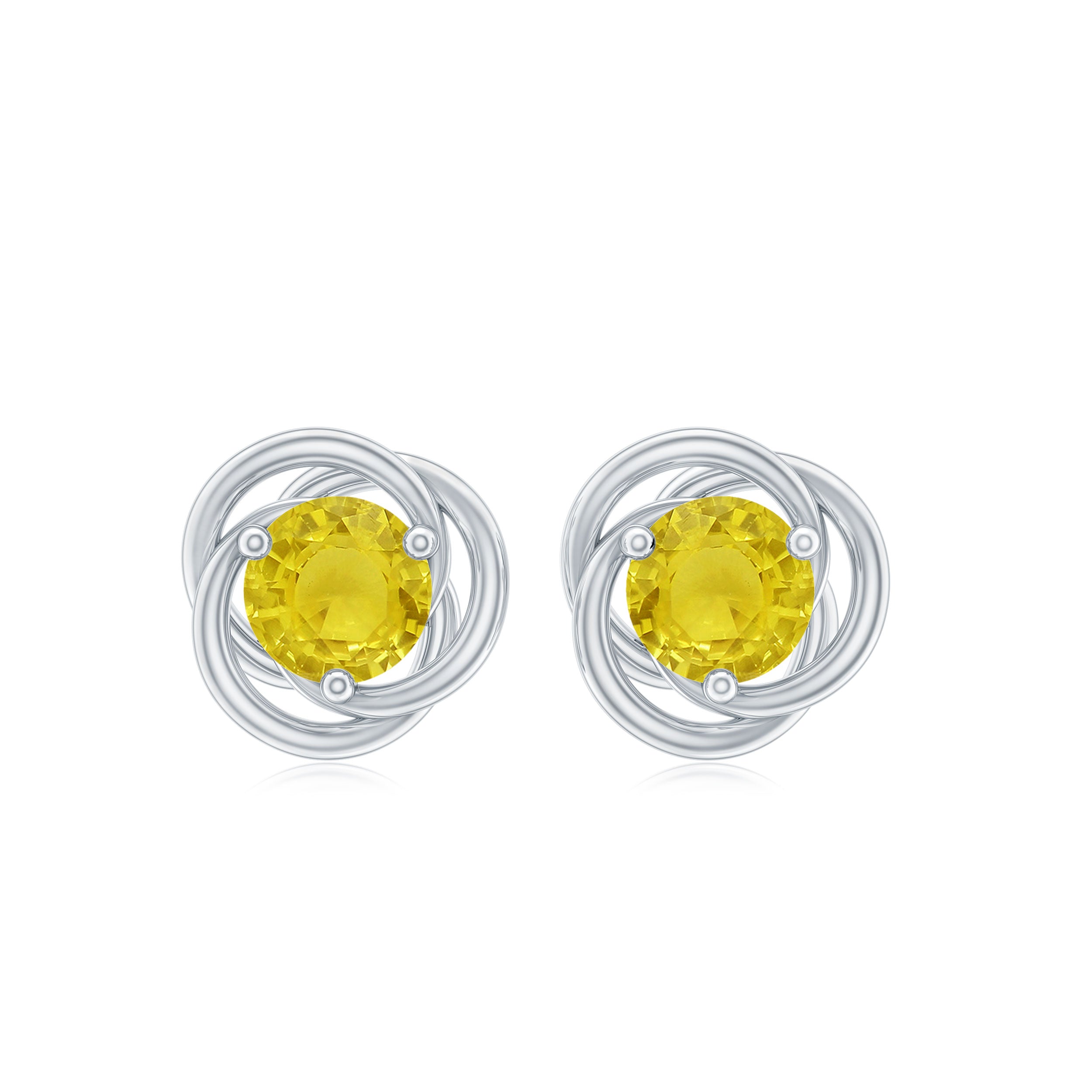 Solitaire Yellow Sapphire Swirl Stud Earrings Yellow Sapphire - ( AAA ) - Quality - Rosec Jewels