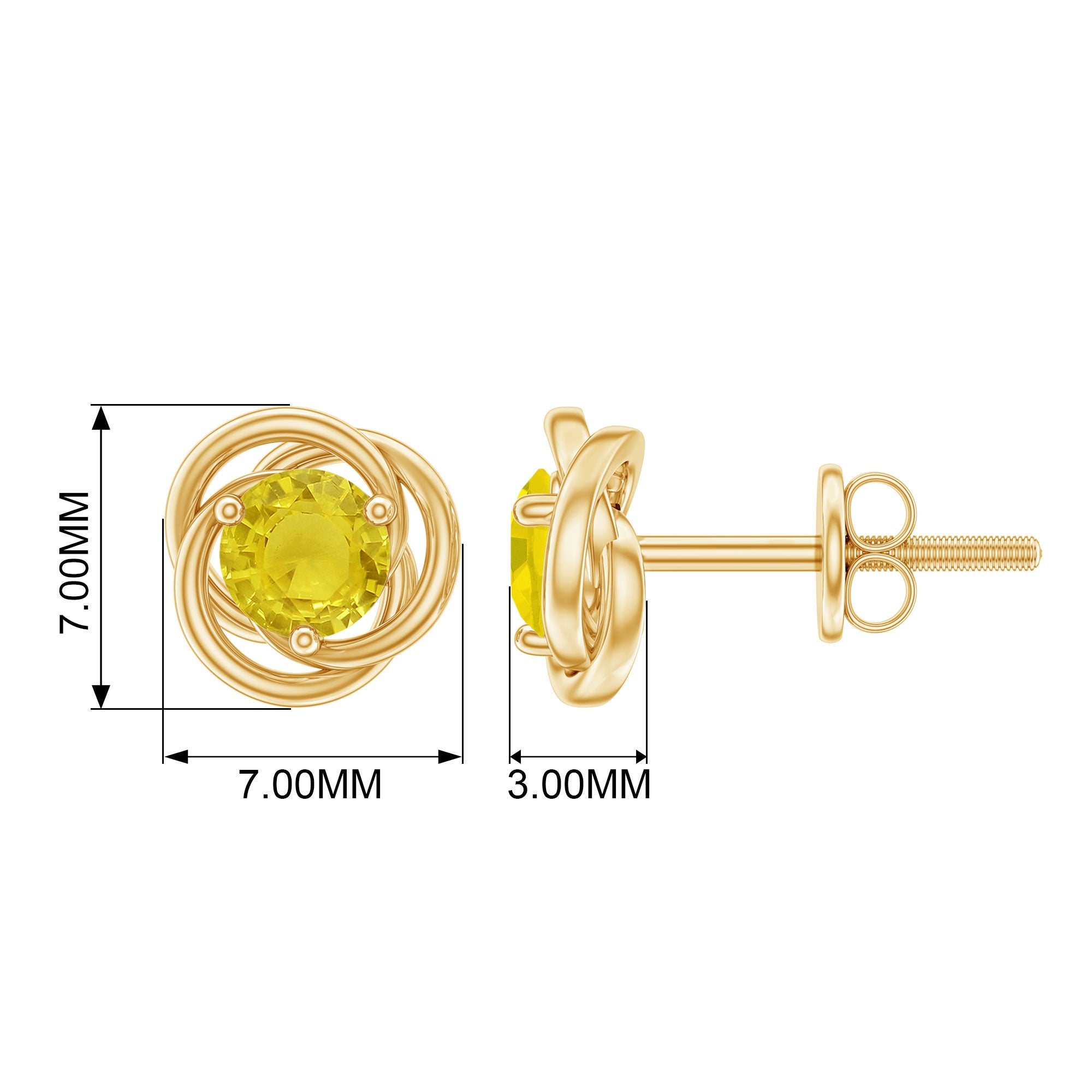 Solitaire Yellow Sapphire Swirl Stud Earrings Yellow Sapphire - ( AAA ) - Quality - Rosec Jewels