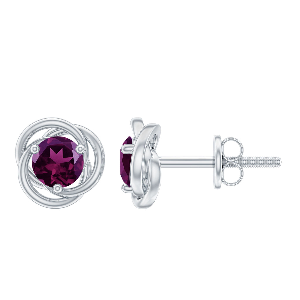 1/2 CT Round Rhodolite Gold Swirl Stud Earrings Rhodolite - ( AAA ) - Quality - Rosec Jewels