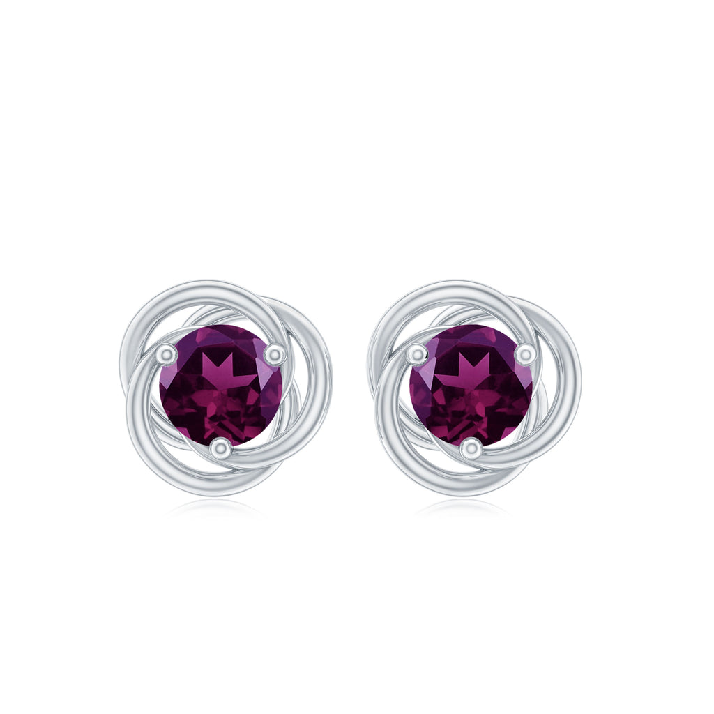 1/2 CT Round Rhodolite Gold Swirl Stud Earrings Rhodolite - ( AAA ) - Quality - Rosec Jewels
