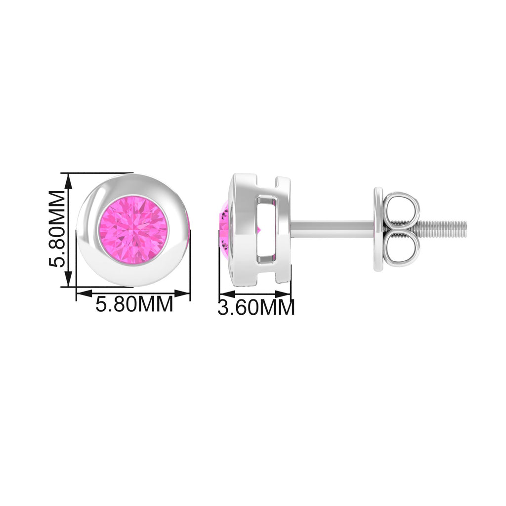 Simple Round Pink Sapphire Solitaire Stud Earrings in Bezel Setting Pink Sapphire - ( AAA ) - Quality - Rosec Jewels