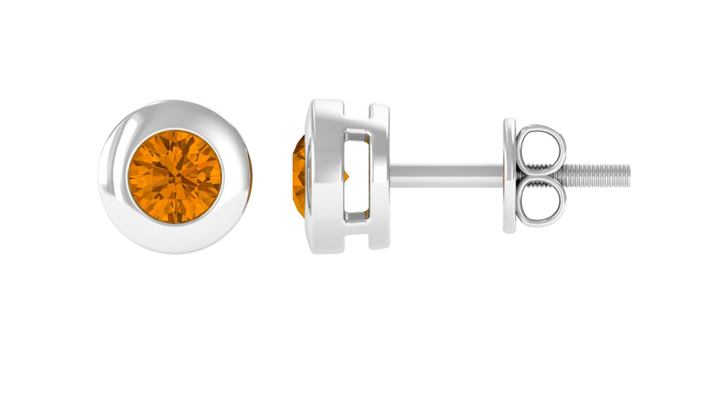 1/2 CT Natural Citrine Solitaire Stud Earrings in Bezel Setting Citrine - ( AAA ) - Quality - Rosec Jewels