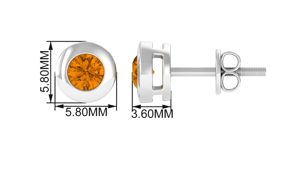 1/2 CT Natural Citrine Solitaire Stud Earrings in Bezel Setting Citrine - ( AAA ) - Quality - Rosec Jewels